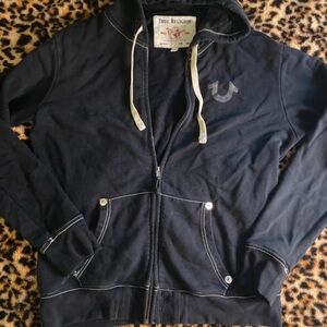 True Religion Navy Hoodie with Cream Drawstrings